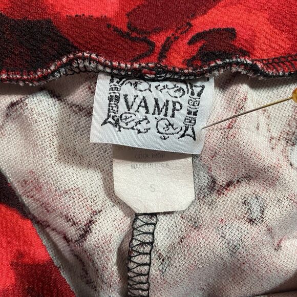 VAMP Pull-On Pants Wide Leg Stretch Bright Red Black Floral Womens S USA Y2K - Picture 3 of 8